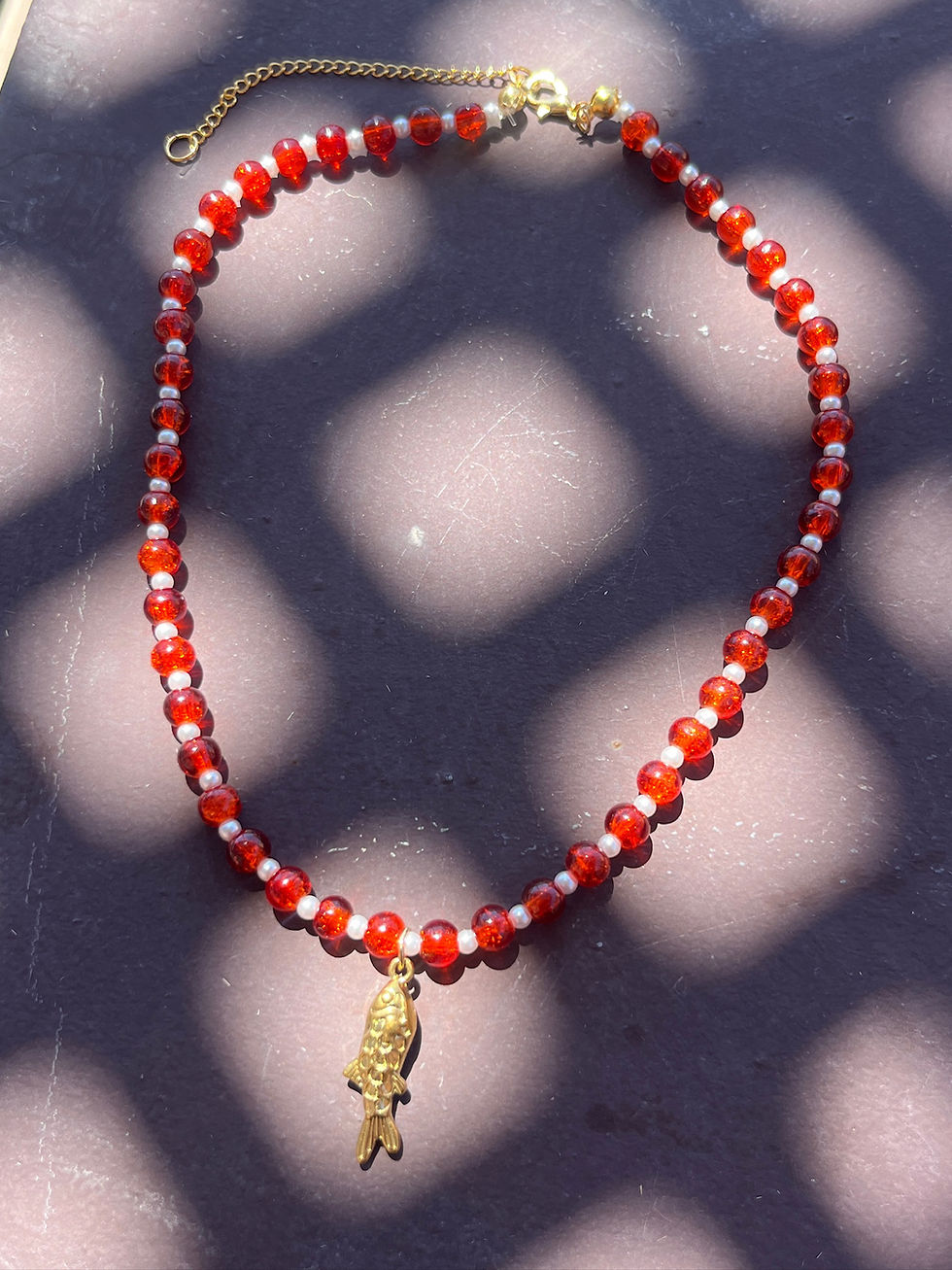 Thumbnail: STUDIO | Red & Pearl Bead Fish Necklace 