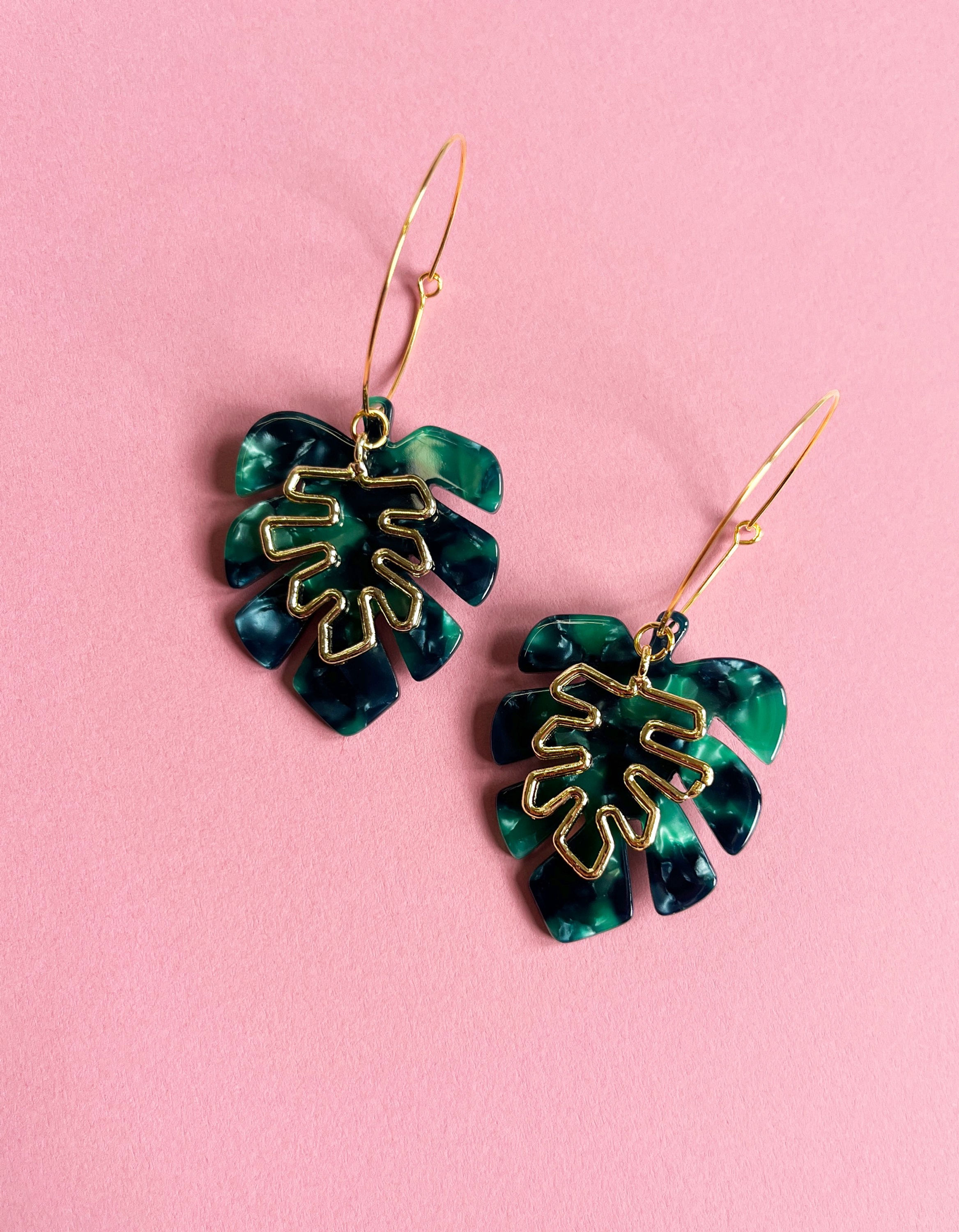 Large Bottle Green Monstera Hoops