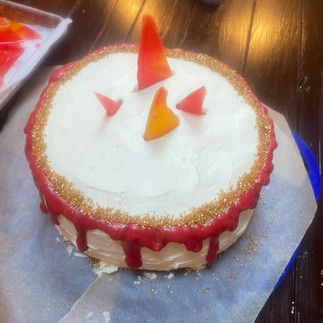 decorating Fireball Cake