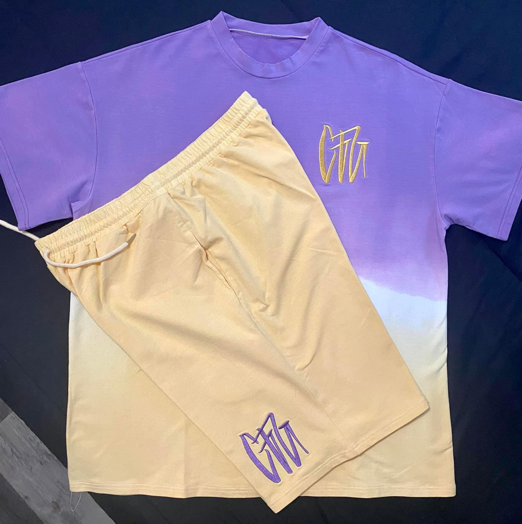 MSRT0035-Y21 2 Piece Purple/Yellow Short Set