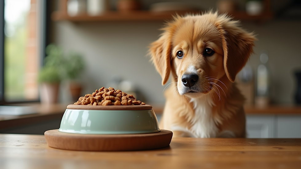 Close-up view of healthy pet food options