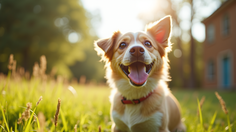 Eye-level view of a happy pet enjoying a cool summer day