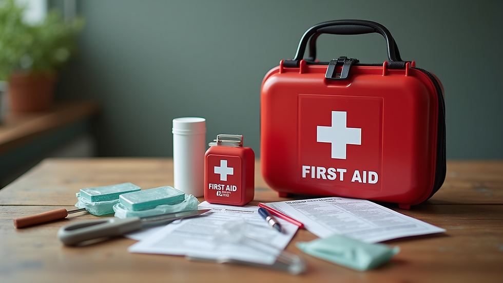 Eye-level view of a well-organized pet first aid kit
