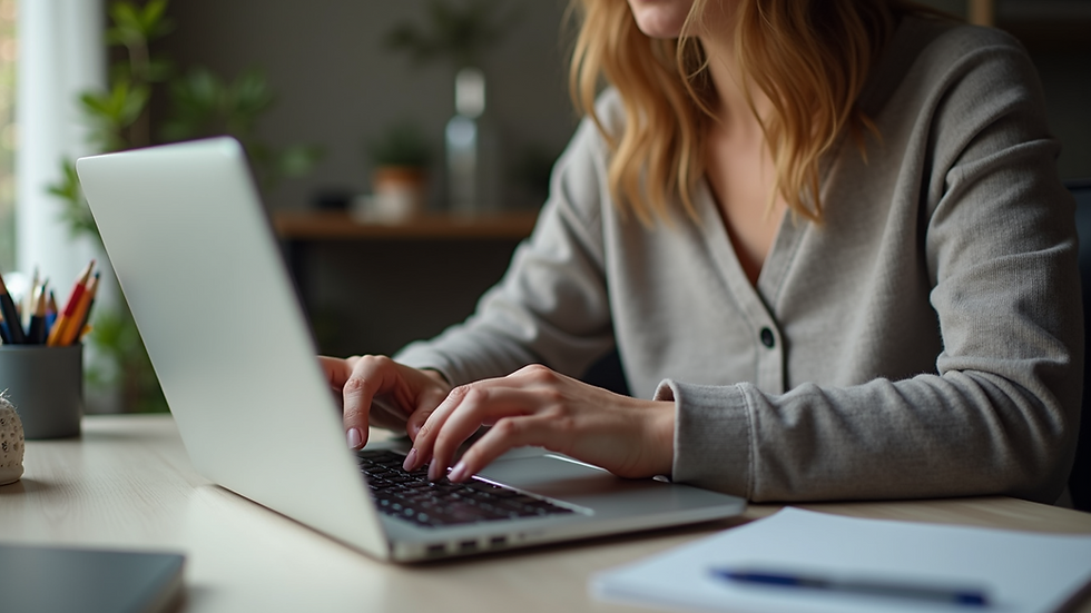 Close-up view of a pet owner typing on a laptop to contact pet care experts
