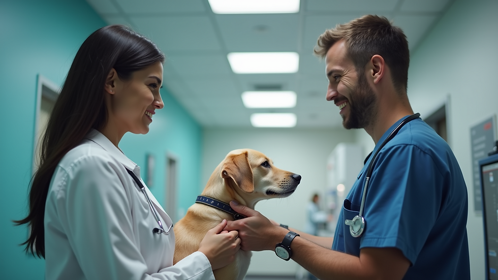 High angle view of a pet owner discussing payment options with a veterinarian