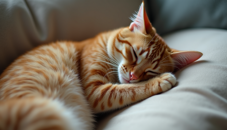 High angle view of a cat showing affection by kneading a soft cushion