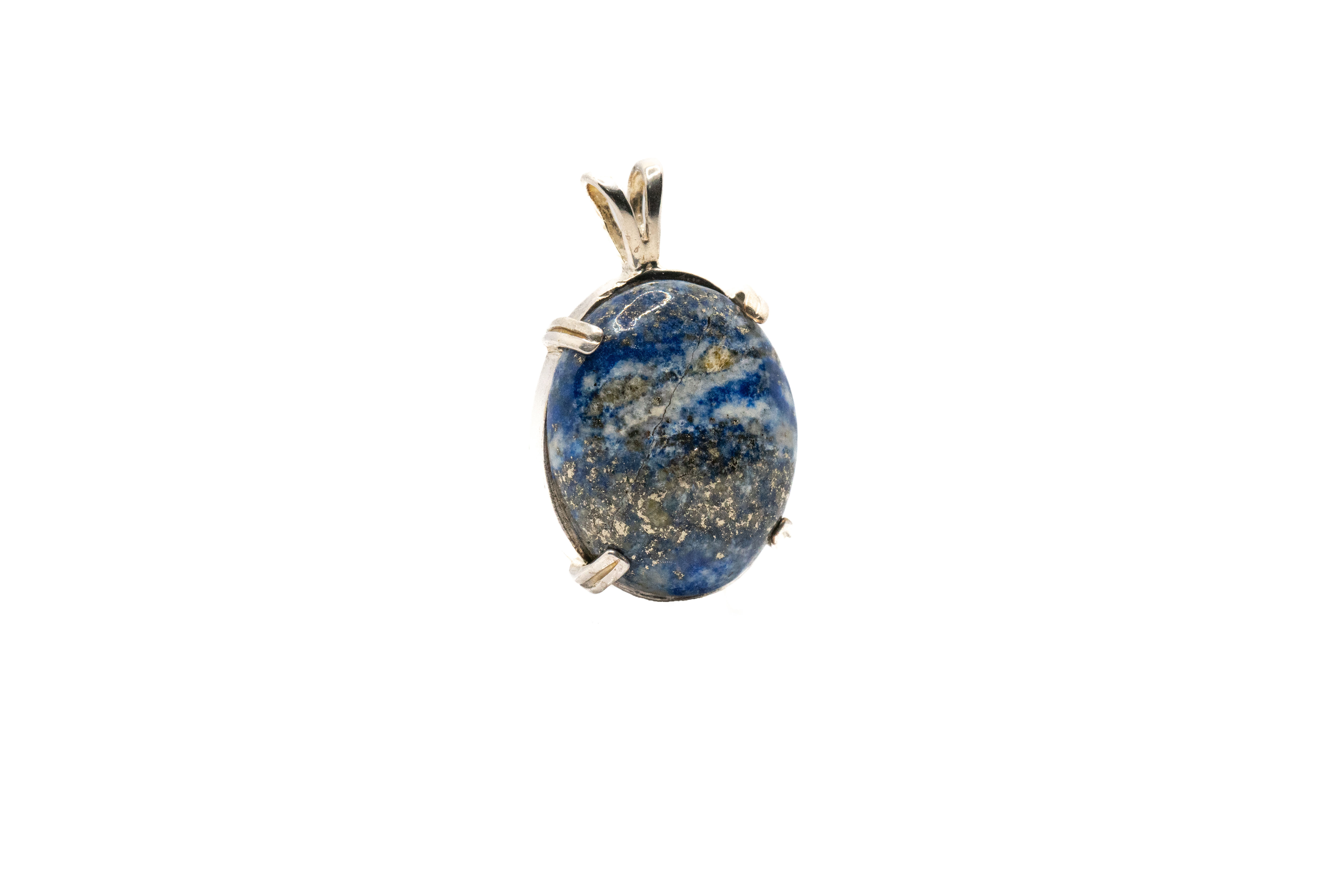 Lapis Lazuli Cabochon blue gold white oval Afghanistan Sterling Silver pendant