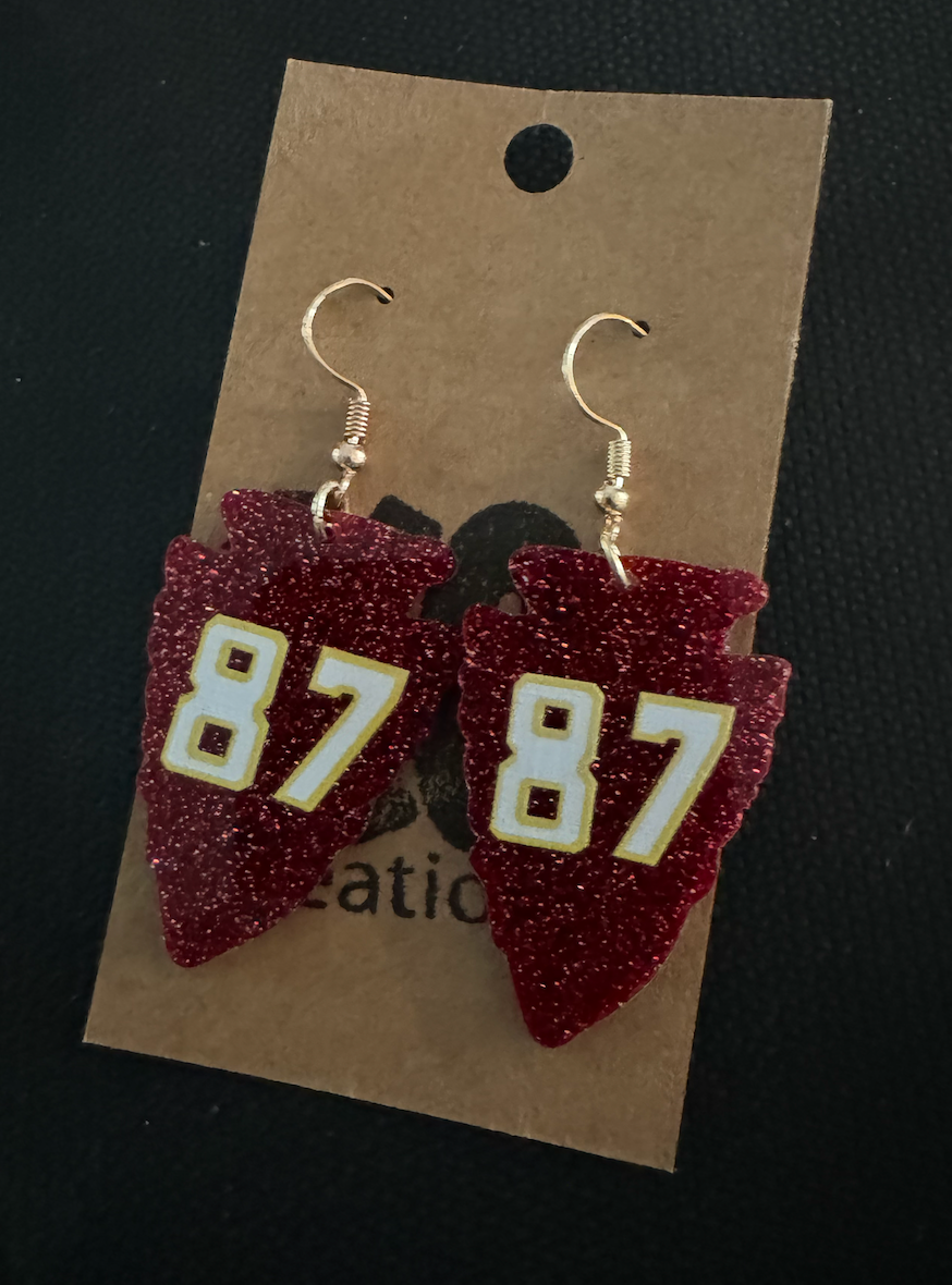 Thumbnail: Red GlitterArrowhead Earrings