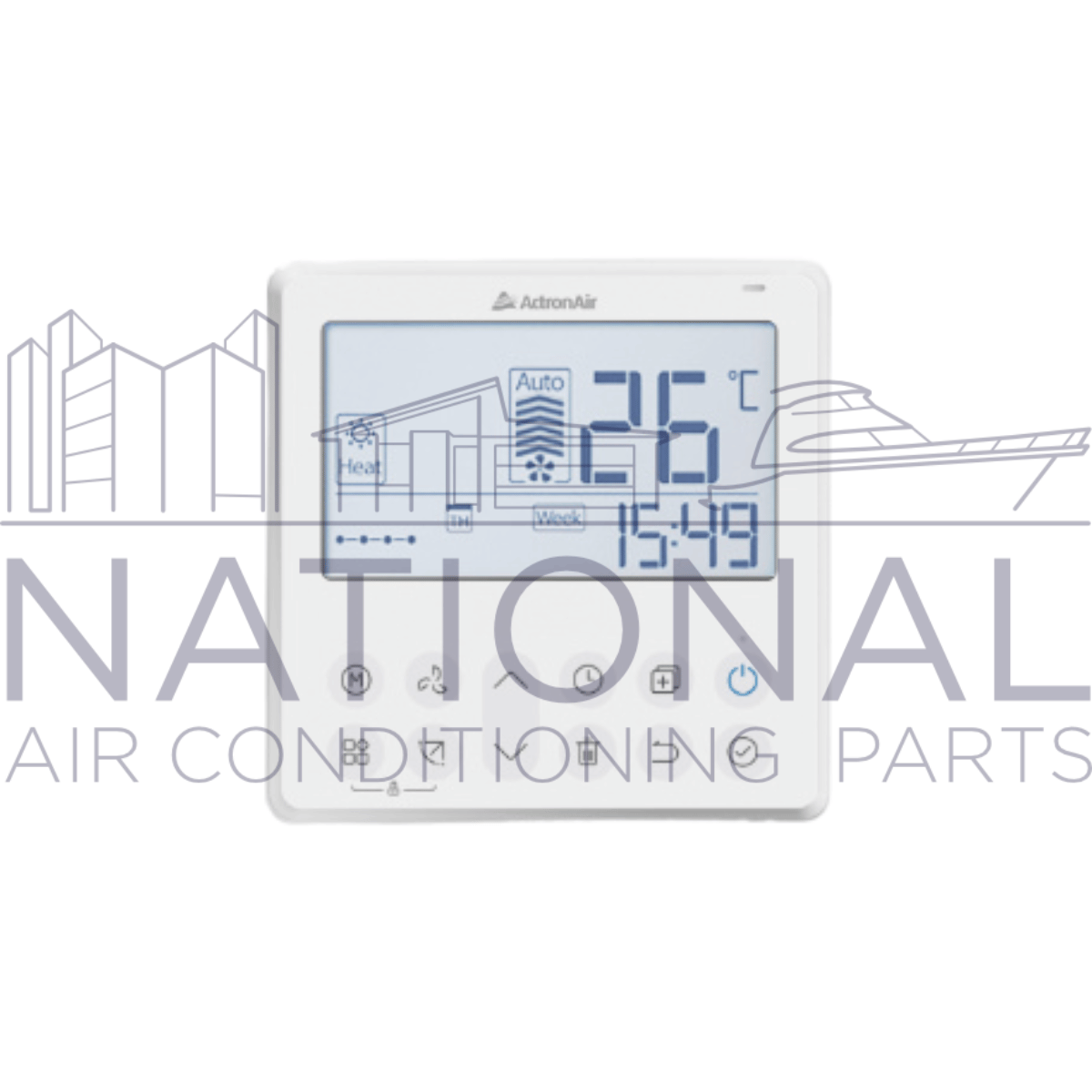 ActronAir WC-03-K glossy white wired indoor wall control pad with interconnecting signal cable