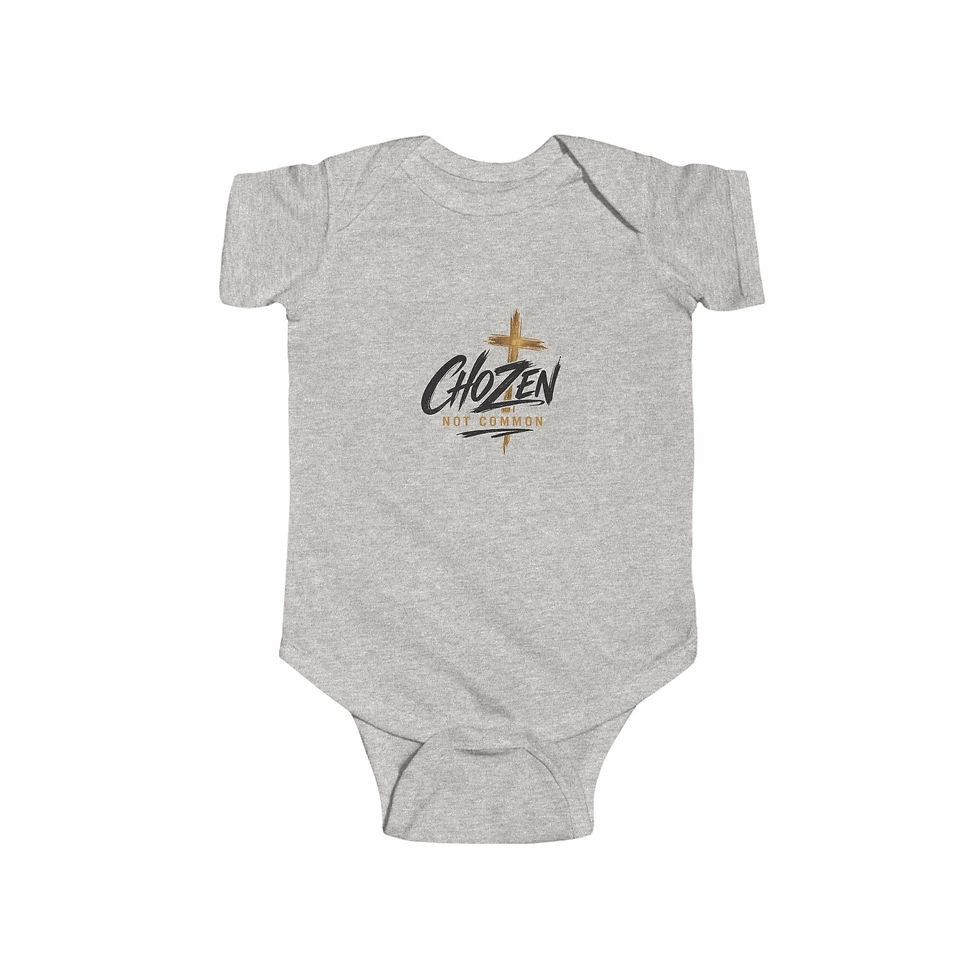 Thumbnail: Grey baby onesie with 'CHOZEN' text and cross