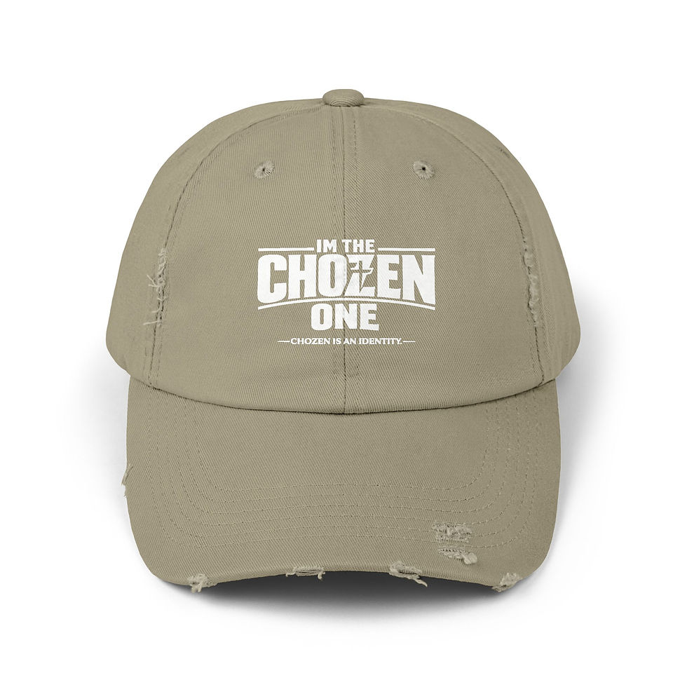 Thumbnail: Distressed beige cap, 'IN THE CHOSEN ONE'