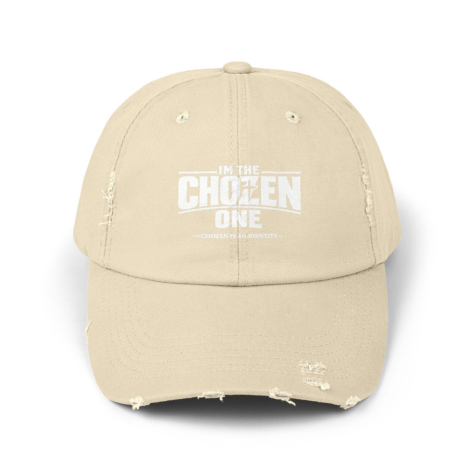 Thumbnail: Distressed beige cap with 'I'M THE CHOSEN ONE' text