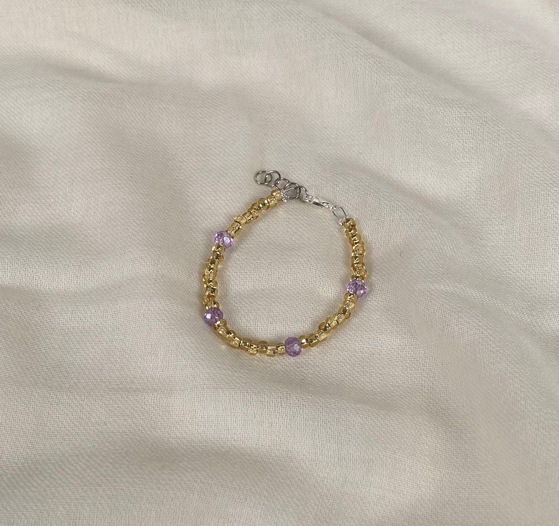 Gold (Silver-Lined) and Purple Crystal Bead Bracelet