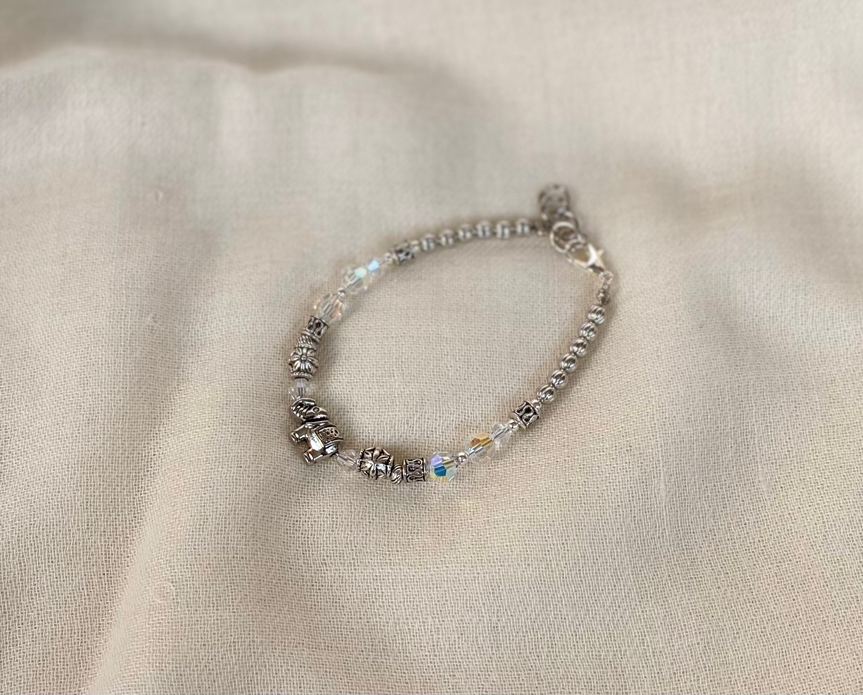 Swarovski Crystal and Elephant Bead Bracelet