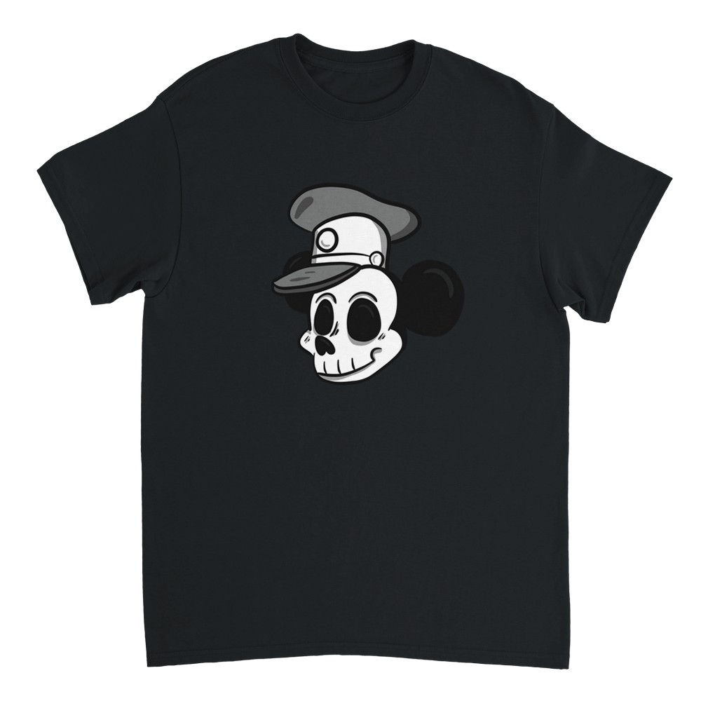 Halloween Skeleton T-Shirt | Spooky Steamboat Mouse Graphic Tee | Cartoon Shirt