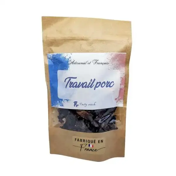 Sachet de 50g de friandises artisanales de travail Coeur de Porc - Boutique Tilou Nature