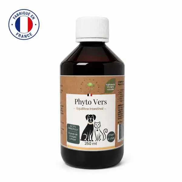 Phyto Vers 250 ml pour chien et chat, complément naturel pour l’équilibre intestinal fabriqué en France
