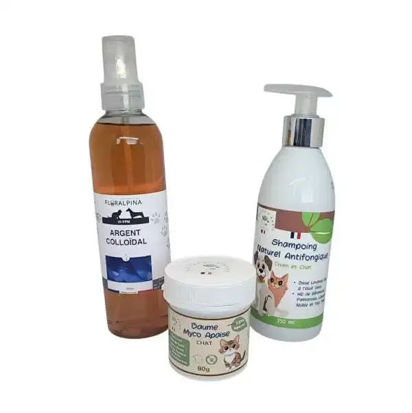 Pack antifongique Tilou Nature pour chat – Baume Myco Apaise, argent colloïdal et shampoing purifiant naturel