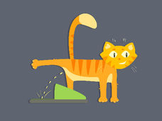 Dessin de chat roux qui fait pipi sur une plante - boutique Tilou Nature