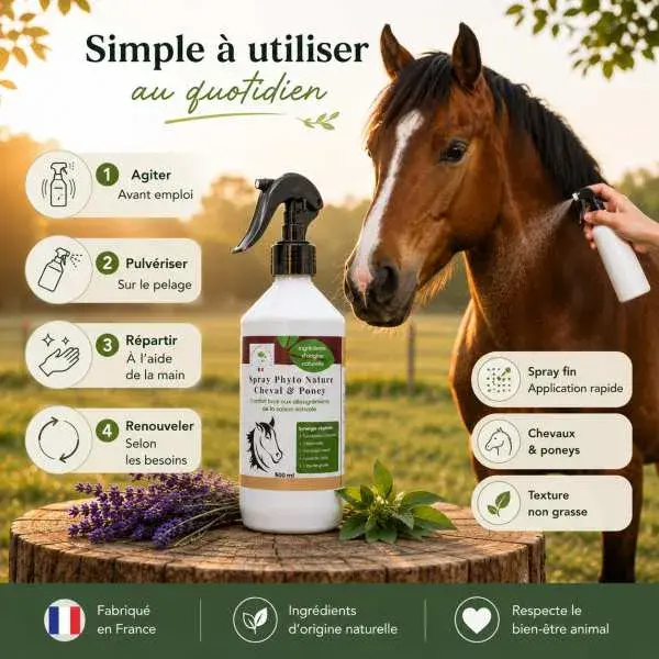 Miniature : Mode d'emploi du spray Phyto Nature cheval et poney – application facile sur le pelage au quotidien