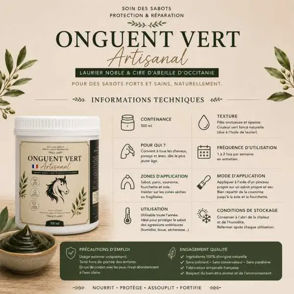 Miniature : Informations techniques de l’onguent vert artisanal pour sabots de chevaux