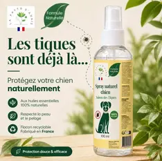 Spray naturel anti-tiques pour chien Tilou Nature, protection douce et efficace contre les tiques, flacon 100 ml
