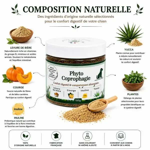Miniature : Composition naturelle Phyto Coprophagie avec levure de bière courge inuline et yucca