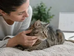 Chat au repos à la maison pendant la surveillance d’une teigne et de la repousse des poils.