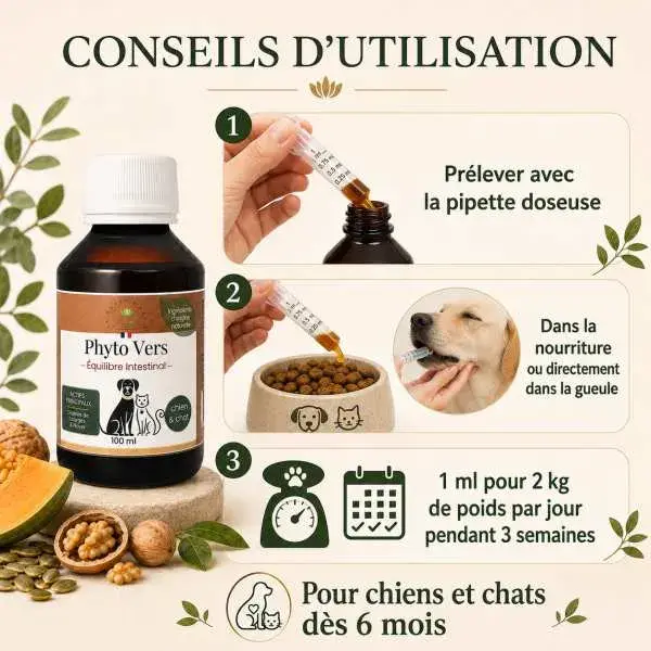 Miniature : Conseils d’utilisation du Phyto Vers : administration avec pipette doseuse et dosage selon le poids
