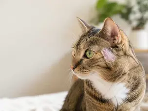 Chat présentant une perte de poils par plaques pouvant évoquer une irritation cutanée ou une teigne.