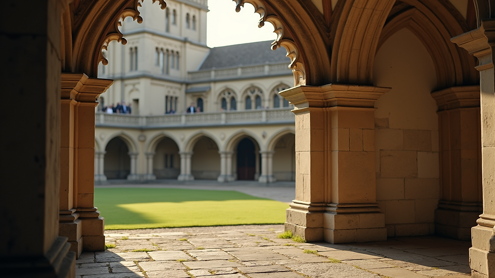 Close-up view of Tudor architectural details influenced by Roman design