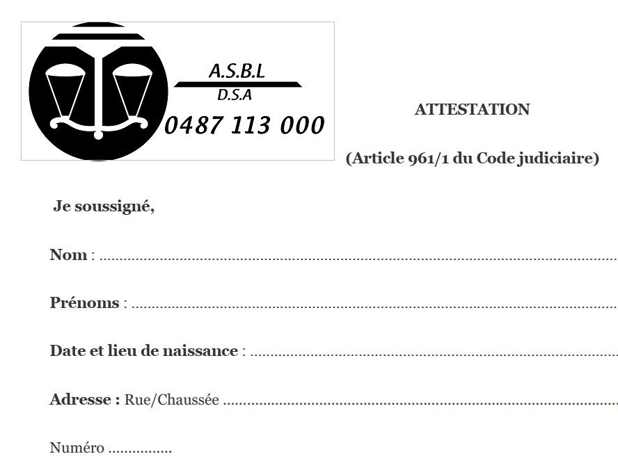 Formulaire d'attestation de témoignage, article 961/1 du code judiciaire.