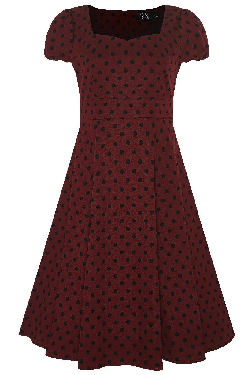 Claudia Flirty Fifties Dress in Burgundy & Black Polka Dot (12)