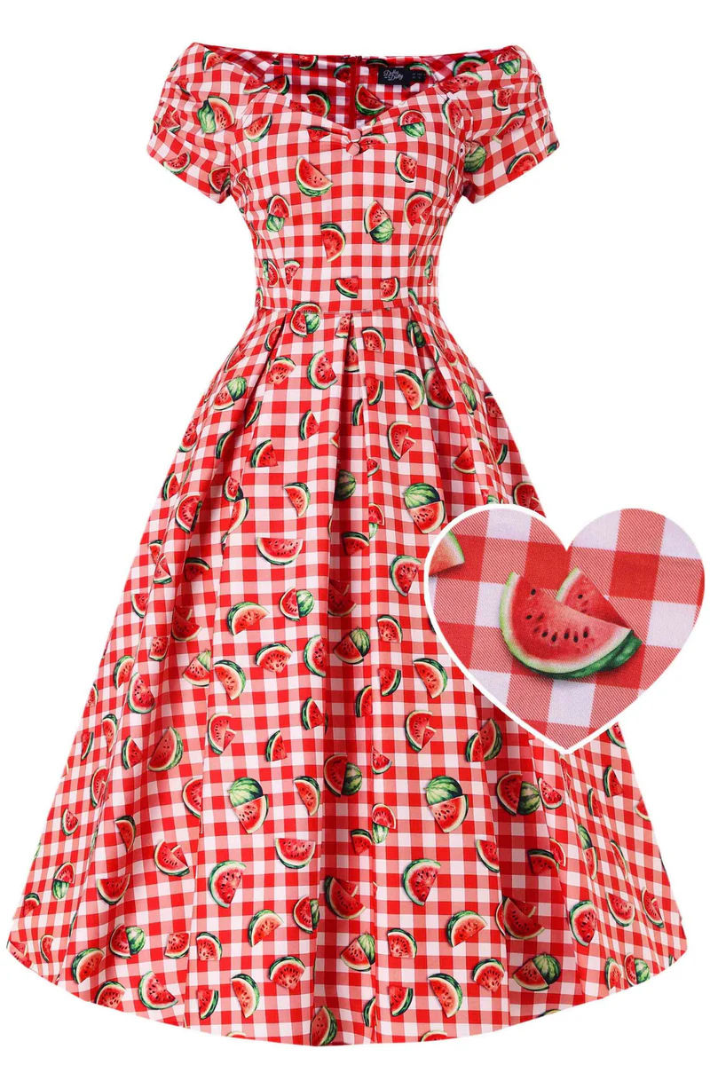 Lily Watermelon Gingham Off Shoulder Dress