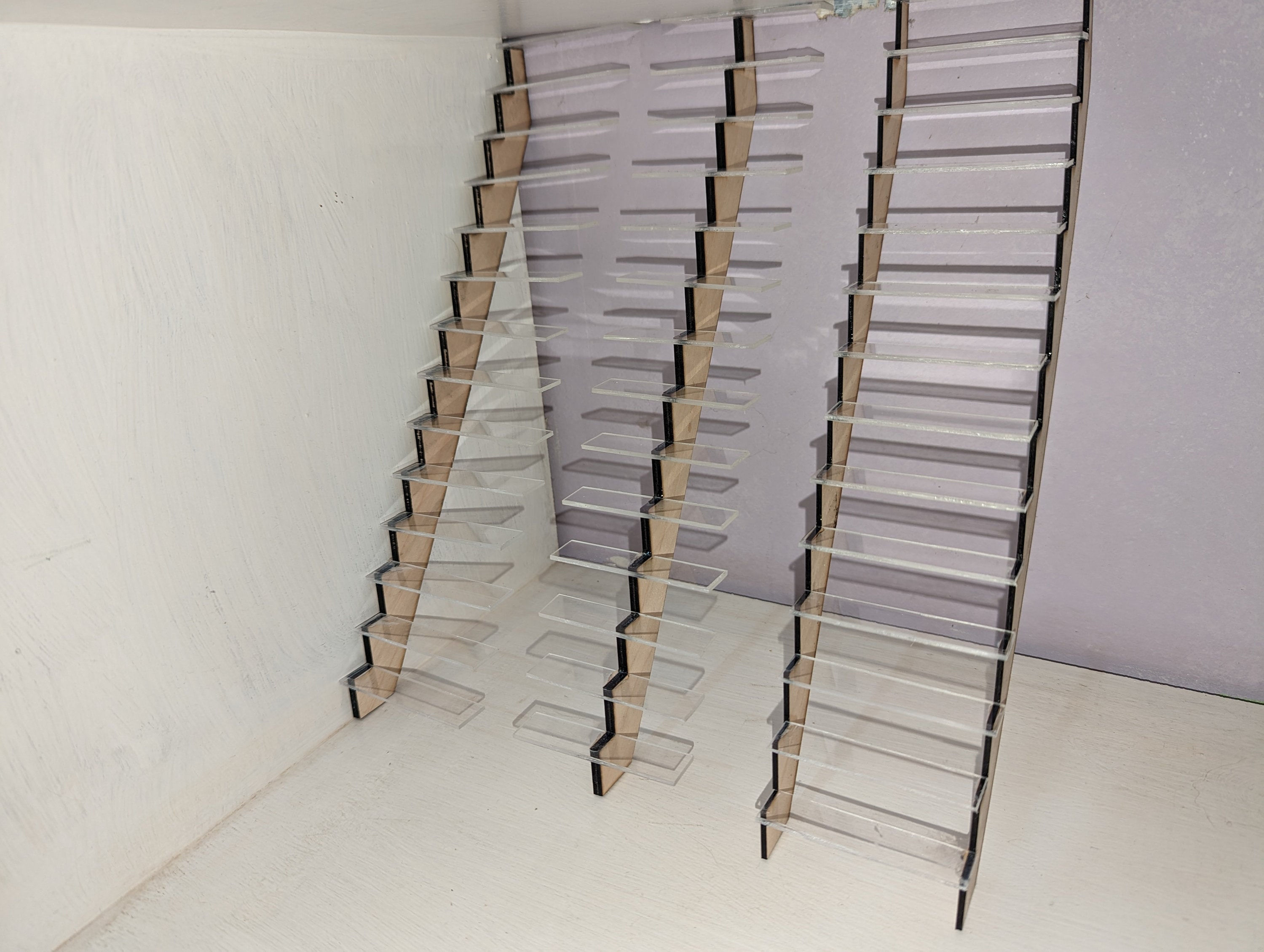 1:12 scale dolls house stairs kit, floating ultra modern glass look. 1 kit can