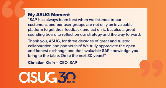 ASUG social post featuring quote from Christian Klein, CEO, SAP