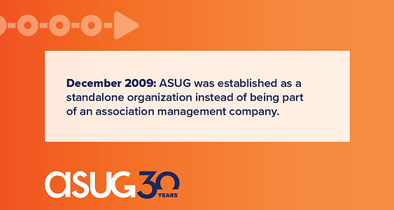 ASUG social post featuring history of the organization