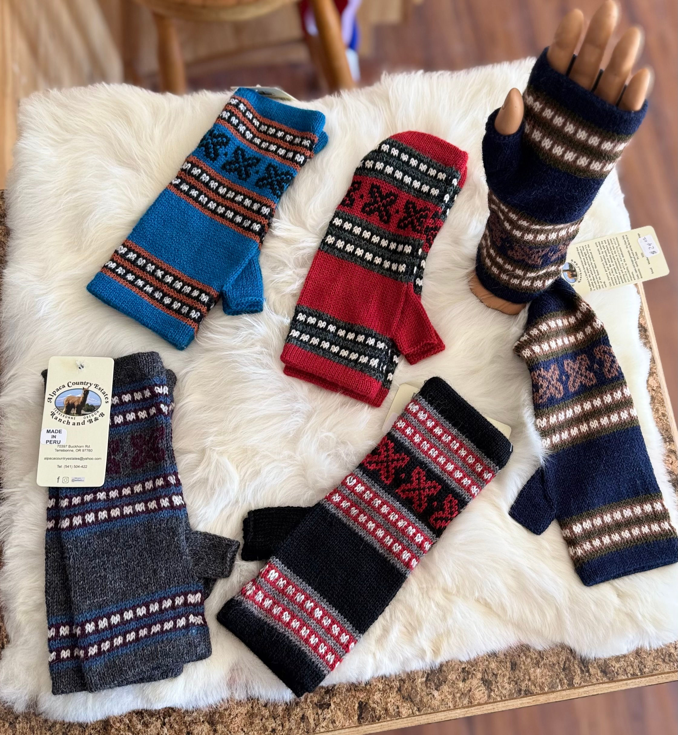 Fingerless Alpaca Mittens - Geometric Pattern
