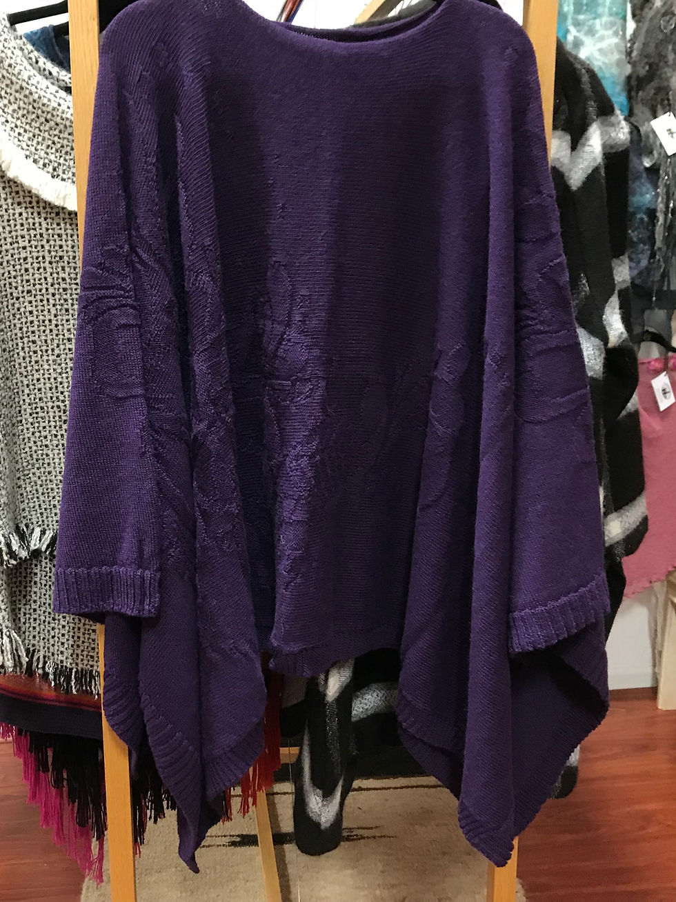 Thumbnail: Tone on Tone Knitted Alpaca Poncho - Several Colors Available