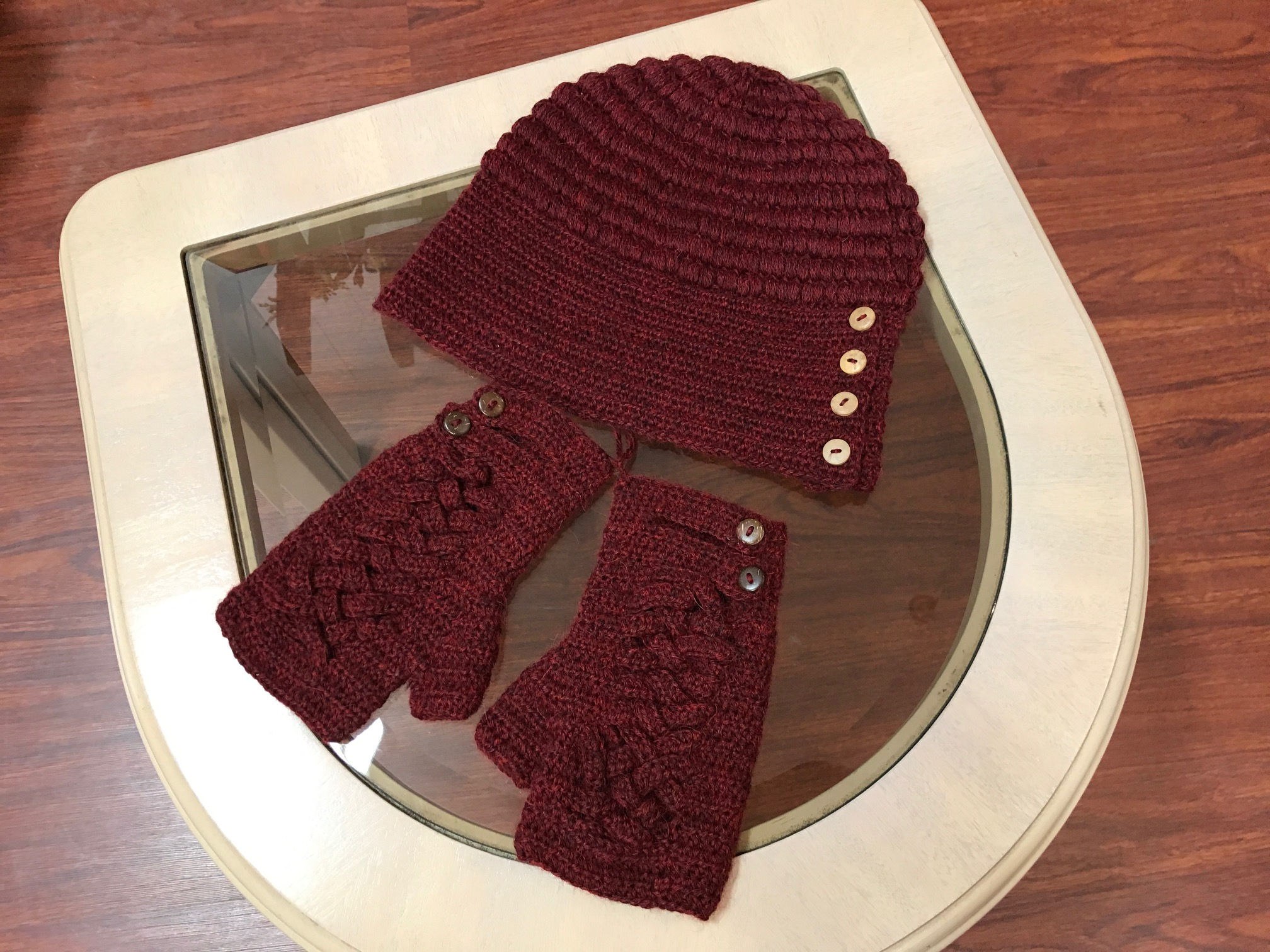 Knit Alpaca Fingerless Gloves with Wood Grain Accent Buttons