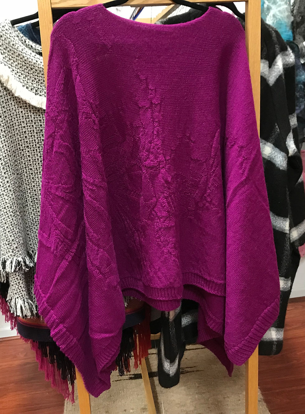 Thumbnail: Tone on Tone Knitted Alpaca Poncho - Several Colors Available