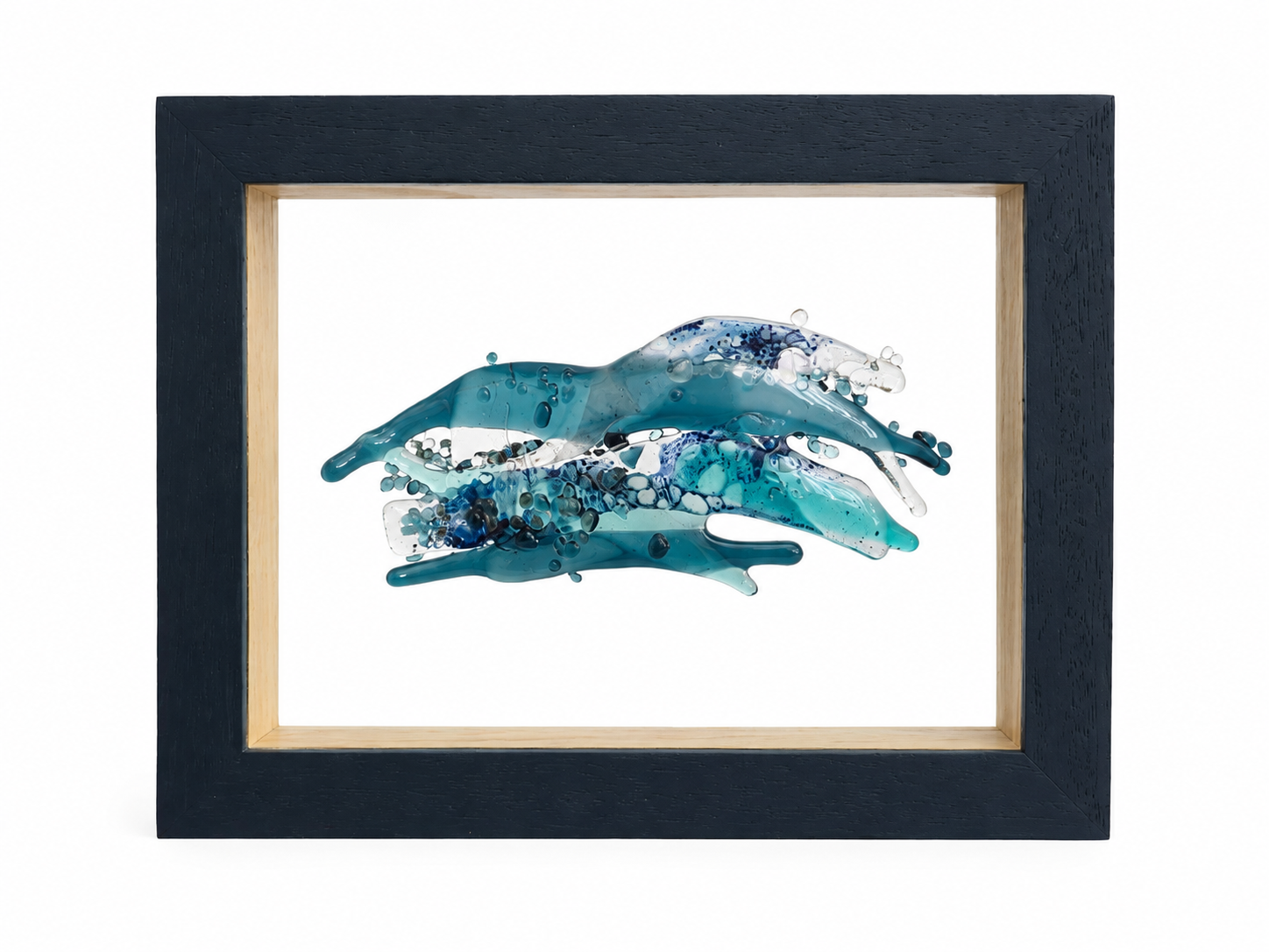 Coastal Collection | Navy & Natural Illusion Framed Glass Wave | Nicola Batey