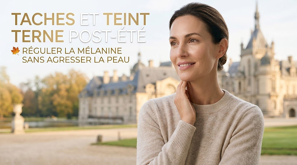 Femme au teint lumineux consultant un soin pour traiter les taches et teint terne post-été à Chantilly