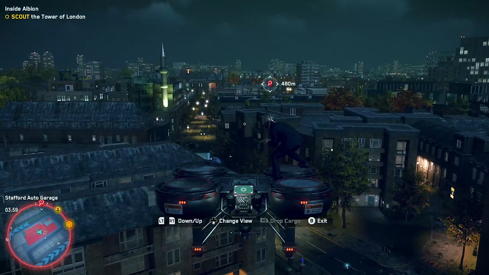 Flying over the streets of London on a drone