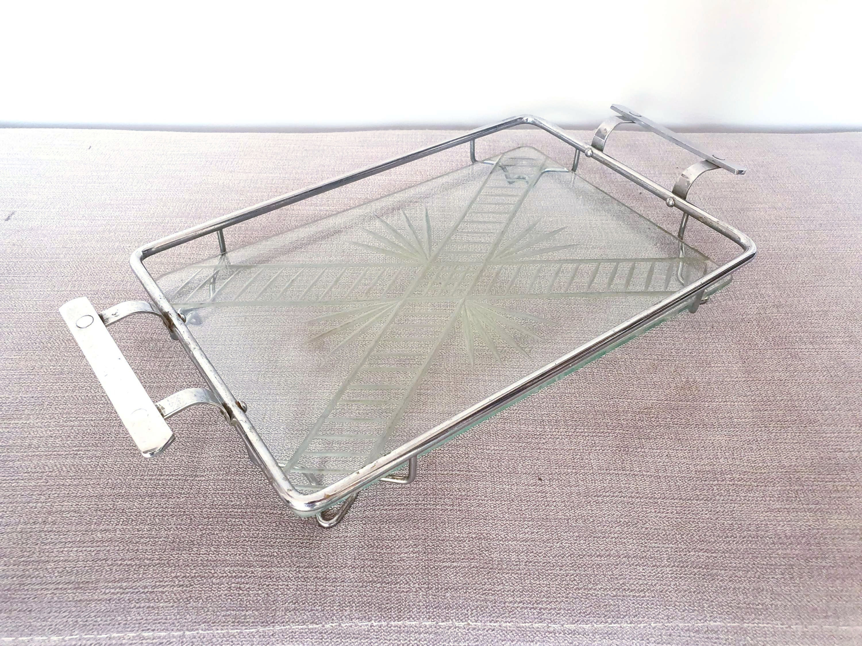Cut Glass & Chrome Tray 