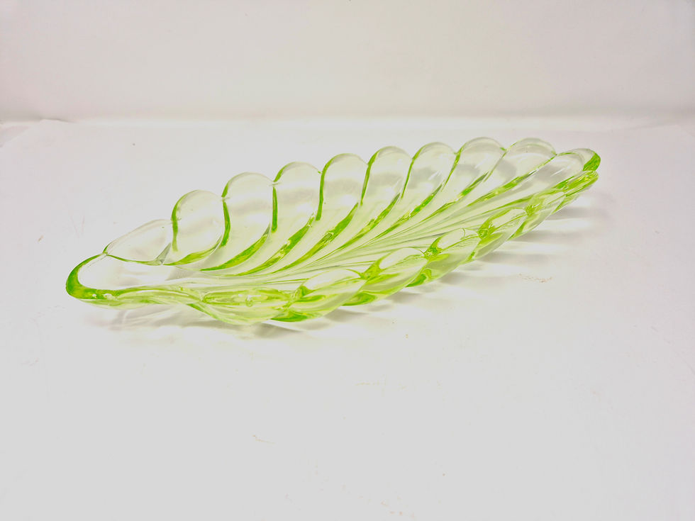 Thumbnail: Bagley Uranium Glass Leaf Dish