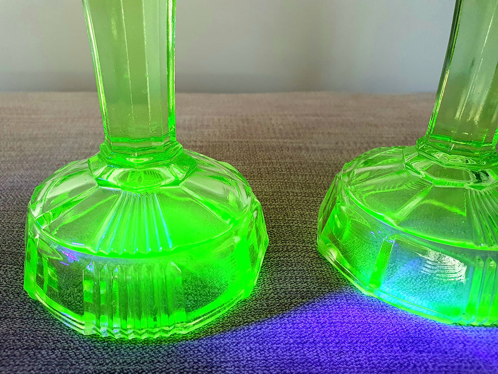 Thumbnail: Walther & Sohne Erika Uranium Glass Candlesticks