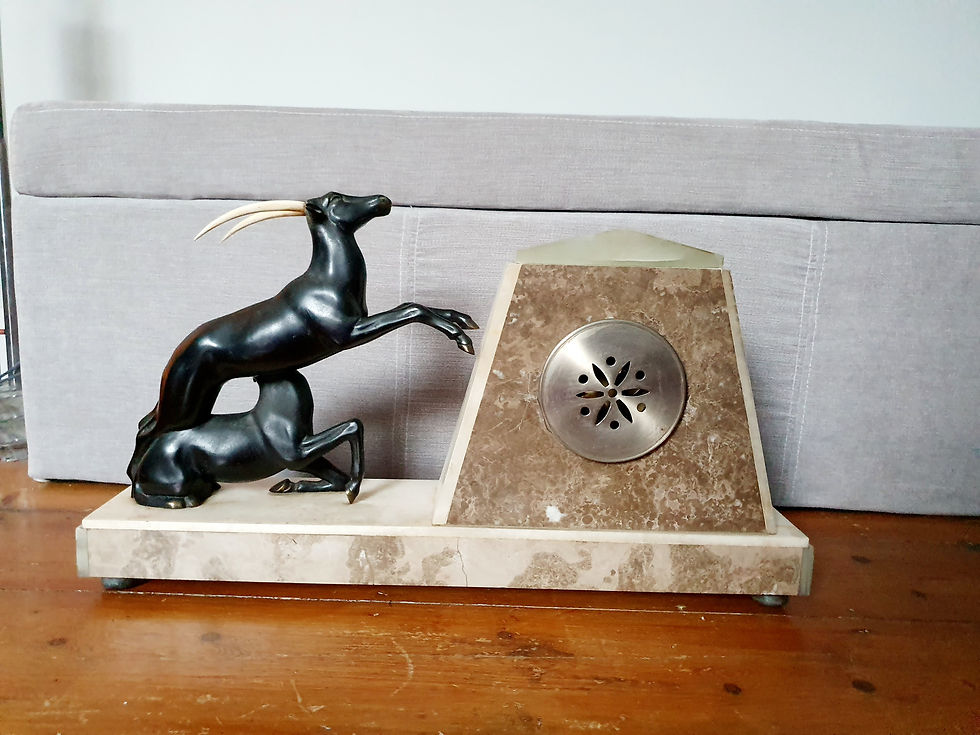 Thumbnail: Uriano Onyx, Marble and Bronze Antelope Clock