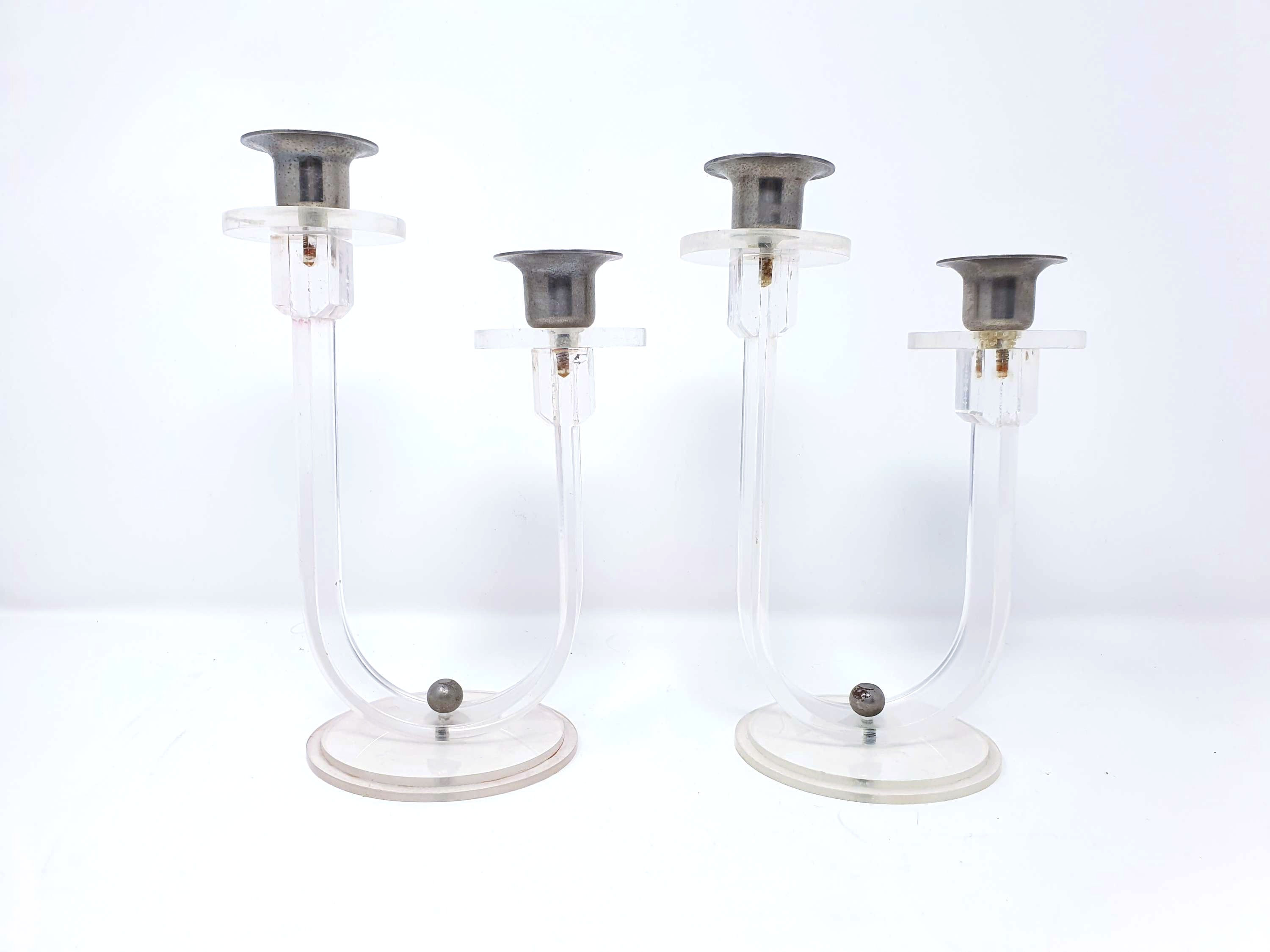 Art Deco for Sale Lucite Pair of Candlestick Holders Vintage 1930s