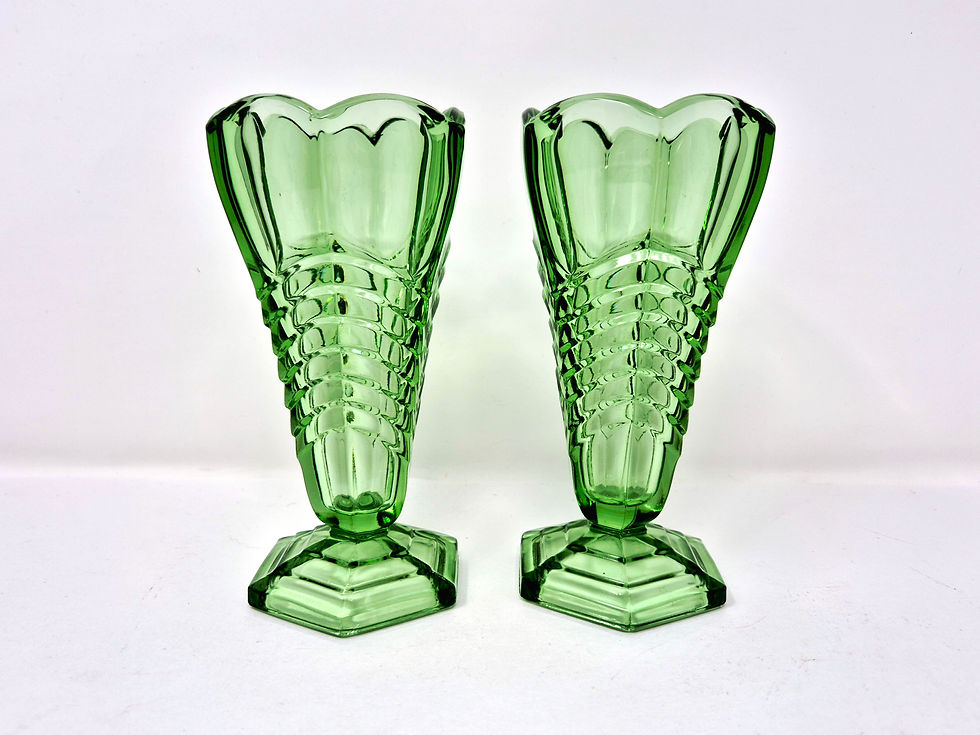 Thumbnail: Davidson Pair of Green Chevron Vases